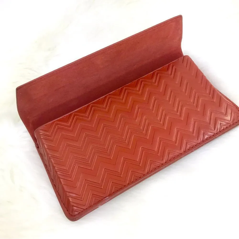 Missoni Brown Leather Glasses Case with Chevron Pattern and Glossy Finish